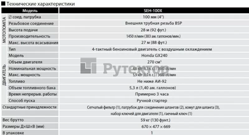 Бензиновая мотопомпа для загрязненных вод Koshin SEH-100X