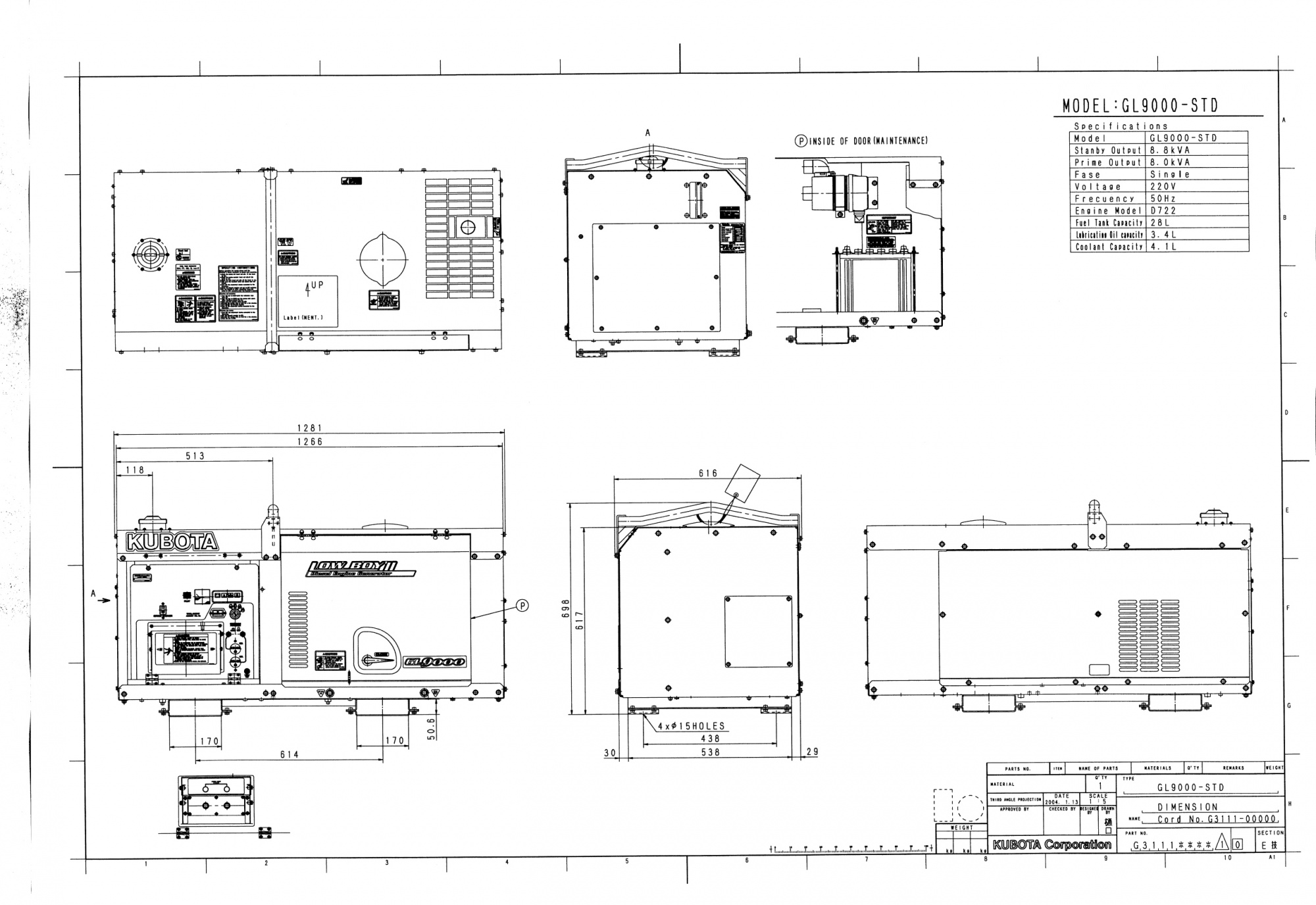 Дизельный генератор Kubota GL9000