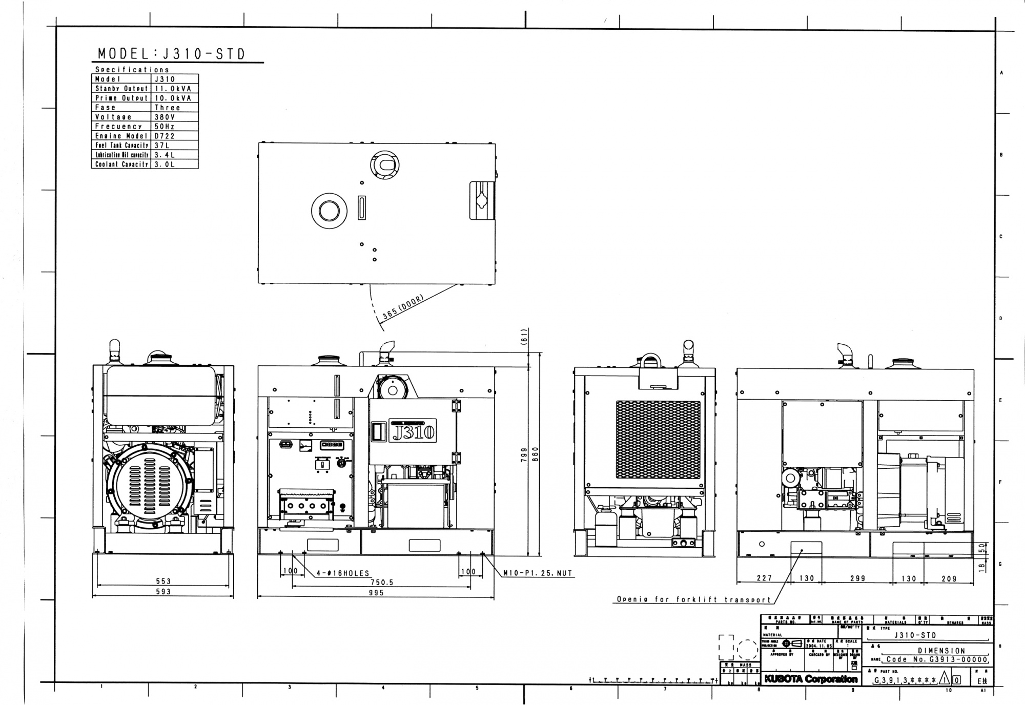 Дизельный генератор Kubota J310